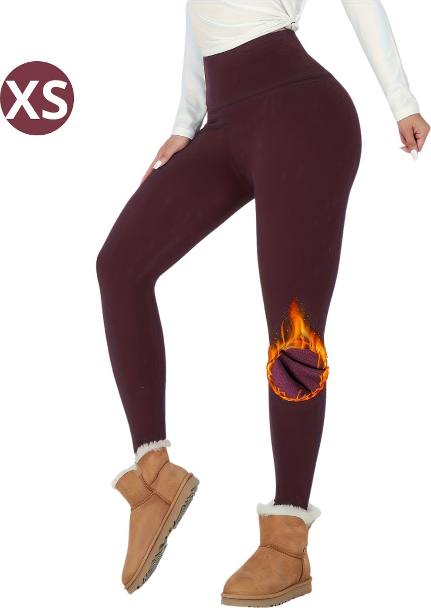 Goedkoopste Livano Gevoerde Panty - Legging - Hoge Taille - Winter Panty - Fleece panty - Thermo Panty - Warme Panty - Elastisch - Bordeaux Rood Maat XS