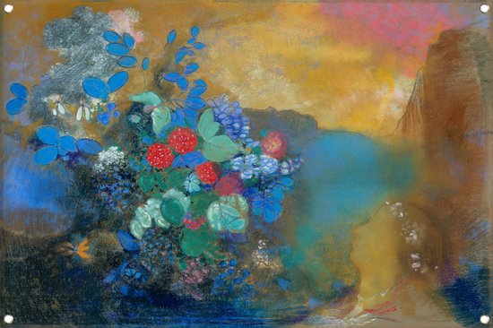Ophelia tussen de bloemen - Odilon Redon tuinposter - Vlinder tuinposter - Tuinposter Dieren - Tuinposter - Tuin schilderij - Wanddecoratie tuinposter 105x70 cm