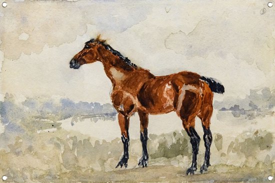 Rood paard - Henri de Toulouse-Lautrec tuinposter - Paard posters - Tuinposter Dieren - Muurdecoratie tuin - Tuinaccesoires voor aan de muur - Tuinschilderij tuinposter 150x100 cm