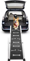Premium Loopplank - Aluminium - Met Antislip - Hondentrap - Voor de Auto - Inschuifbaar - Inklapbaar - Hondenloopplank - Voor Honden - Zilver