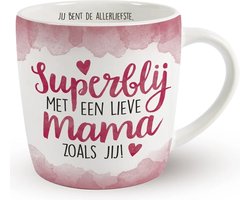 Miko Cadeau koffie/thee mok moeder - wit/roze - lieve mama - porselein - Moederdag