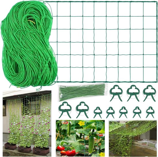 Foto: Klimnet trellis net 5 x 1 8 m plantennet voor klimplanten nylon trellis net plantennet steunnet tuinnet voor klimplanten met 10 plantenclips 50 plantenbinders