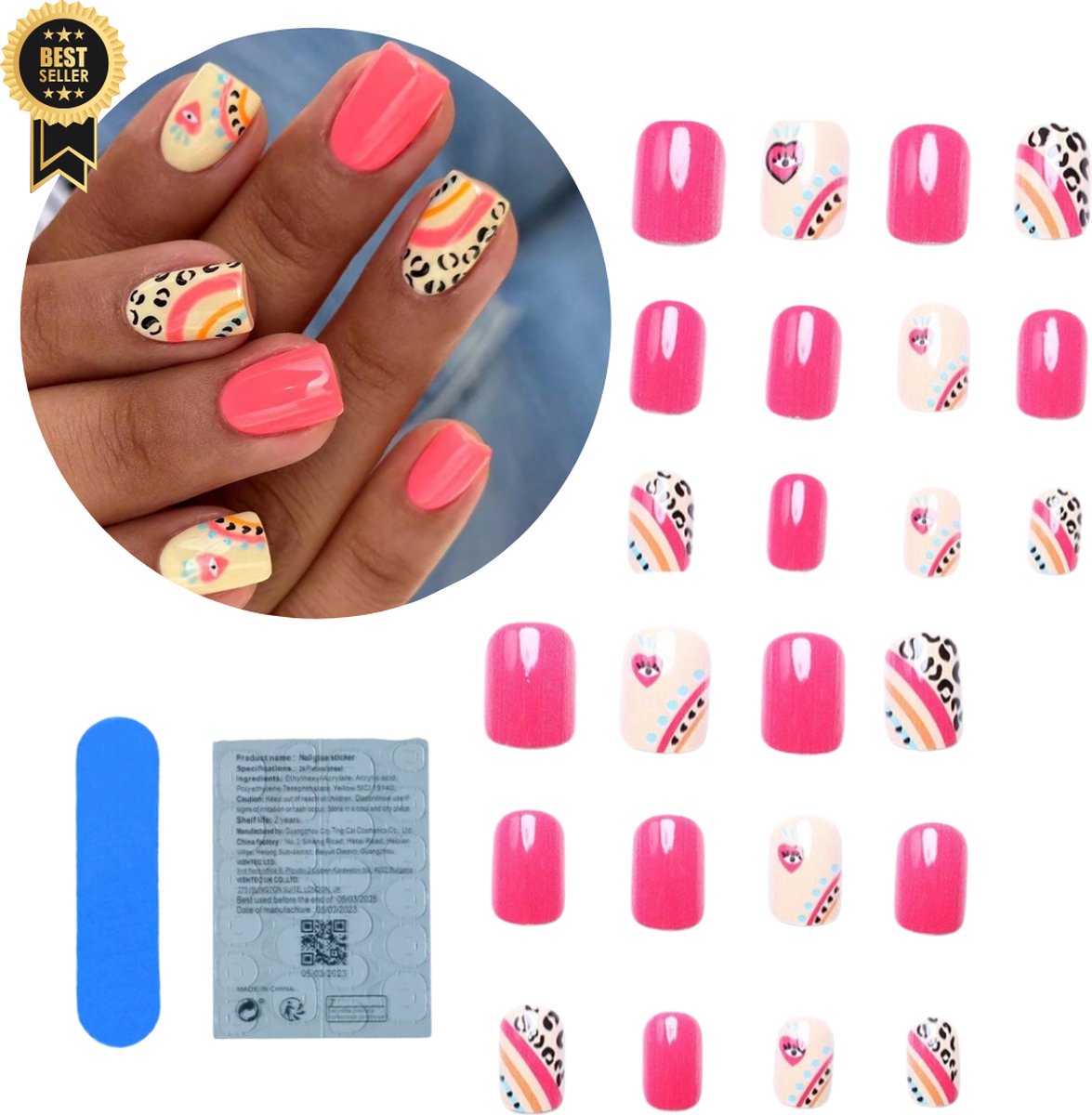 Goedkoopste GUAPÀ® Plaknagels | 24 stuks valse nagels | Press On Nails | Zelfklevende Plaknagels | Nepnagels | Kunstnagels | Compleet plaknagels starterspakket | Nagels Wraps | Nail Art | Zomer Nagels | Feest Nagels | 24 stuks plaknagels Roze met Panterprint