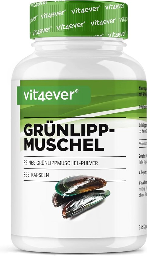 Foto: Groenlipmossel 365 capsules met elk 600 mg premium met glycosaminoglycanen hoge dosering groenlipmosselextract 100 groenlipmosselpoeder uit nieuw zeeland zonder toevoegingen laboratorium getest vit4ever