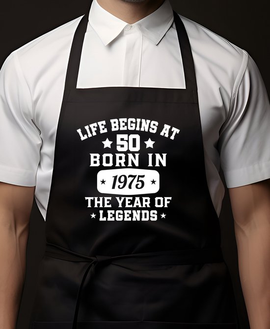 Tablier de Cuisine Zwart à Personnaliser | 65x90cm | LA VIE COMMENCE À 50 ANS | 100% coton | Tablier / Tabliers de cuisine | Cadeau d'anniversaire | BBQ - 50 ans