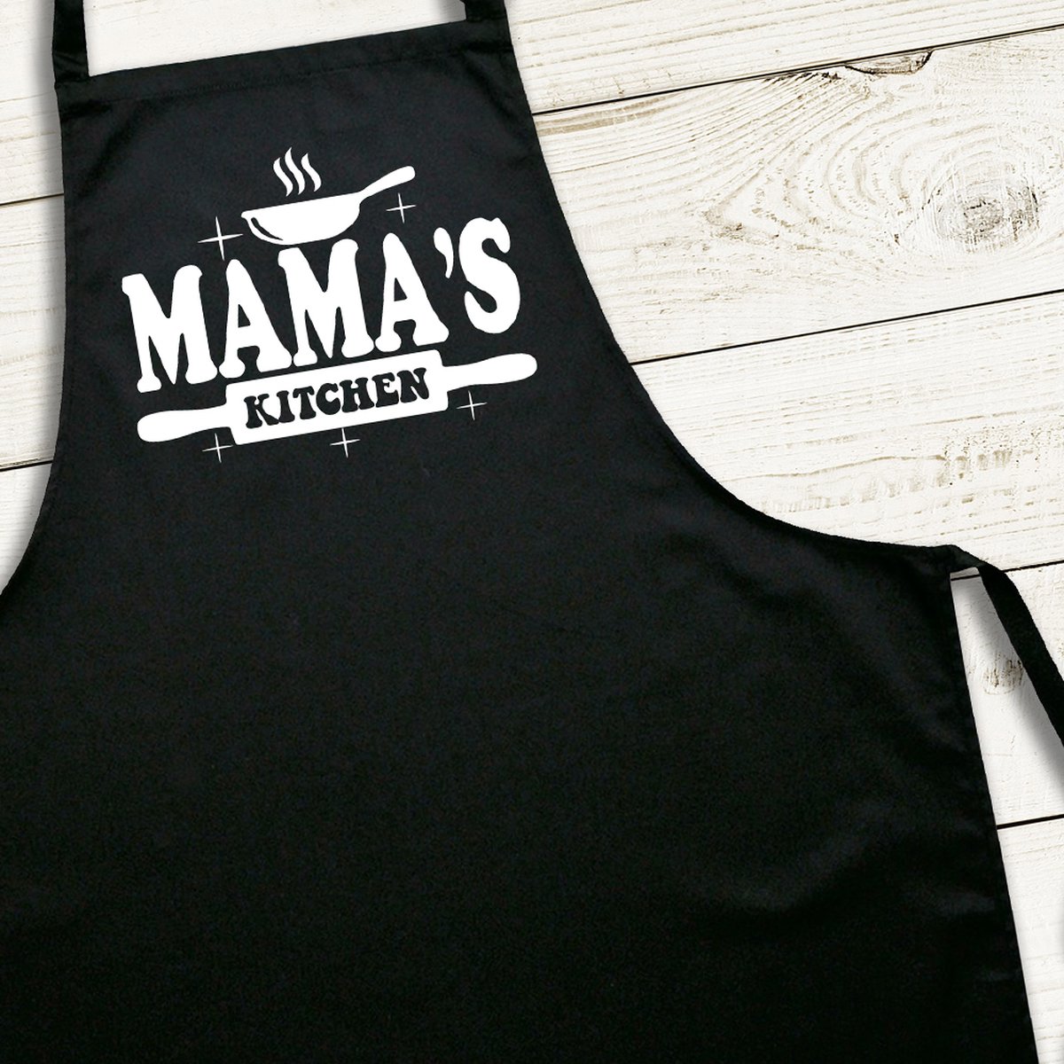 Keukenschort Zwart | 65x90cm | MAMA'S KITCHEN | 100% katoen | Schort / Keukenschorten | Verjaardags cadeau | BBQ - MOEDERDAG - Met tekst