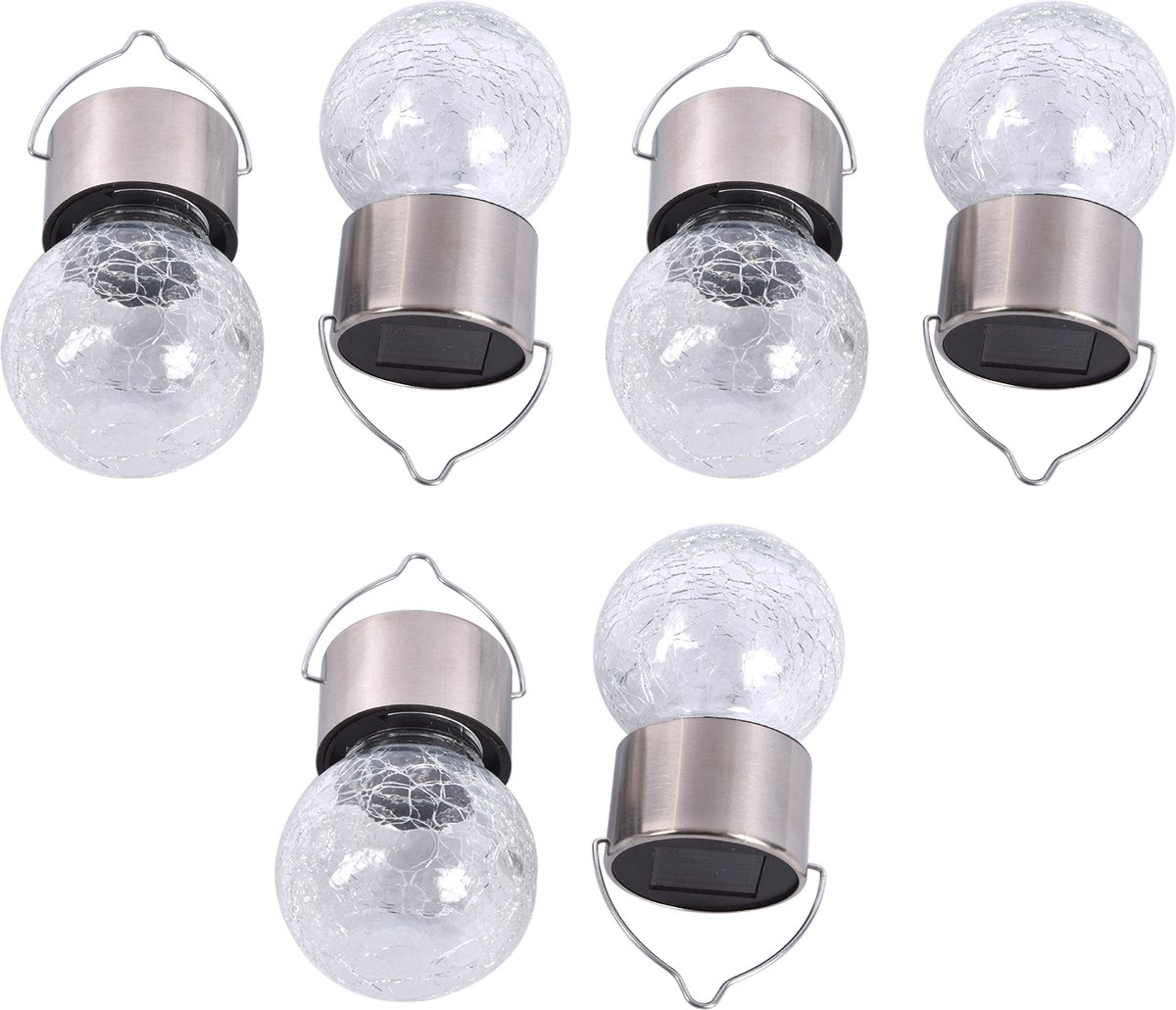 Set van 6 Zonne Tuinlampen voor Beach - Roestvrij Staal & Kristal - Zilver - 9x6cm - Ophan