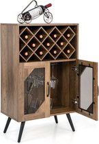 LBB Meuble bar - Casier à vin - Chariot de cuisine - Cave à vin - Chariot de service - 59,5 x 33,5 x 93,5 cm - Porte-bouteille de vin - Porte-verre à vin - Marron foncé