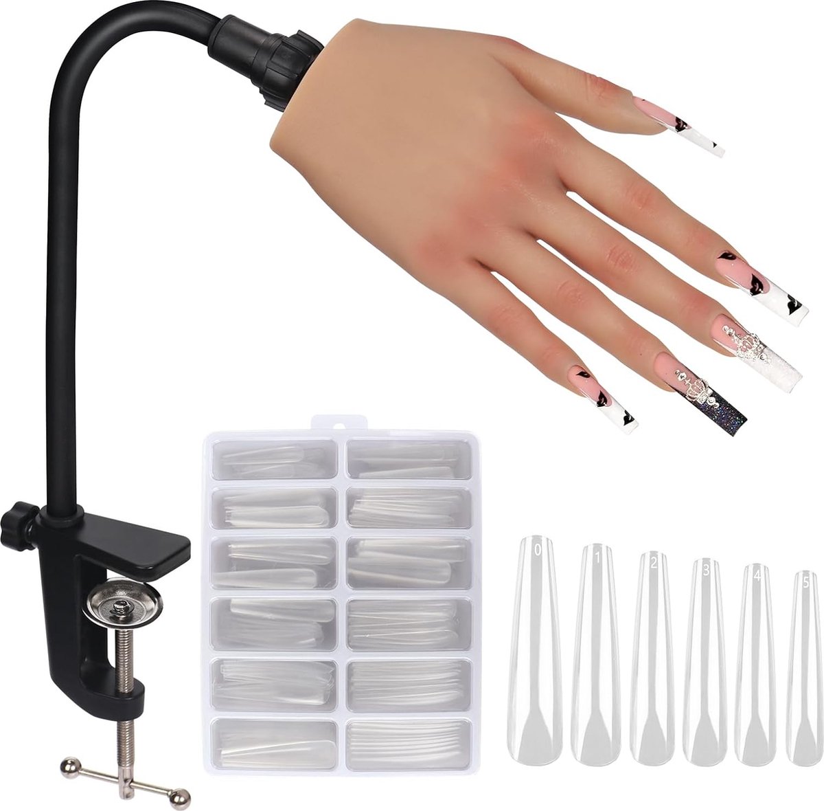 Goedkoopste Acrylnagels Oefenhand Verlengingsset - Complete Set voor Nagelverlenging - Realistische Oefenvingernagel - Nageltechnieken Oefenen - Inclusief Accessoires