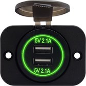 ProRide® 12V USB Stopcontact 2 Poorten Inbouw - 5V/2.1A - USB Autolader, Boot en Camper - Complete set - Groen