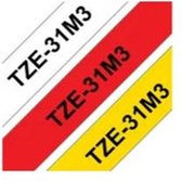 Brother TZe-31M3 Labeltape Set van 3 stuks Tapekleur: Wit, Geel, Rood Tekstkleur: Zwart 12 mm 8 m