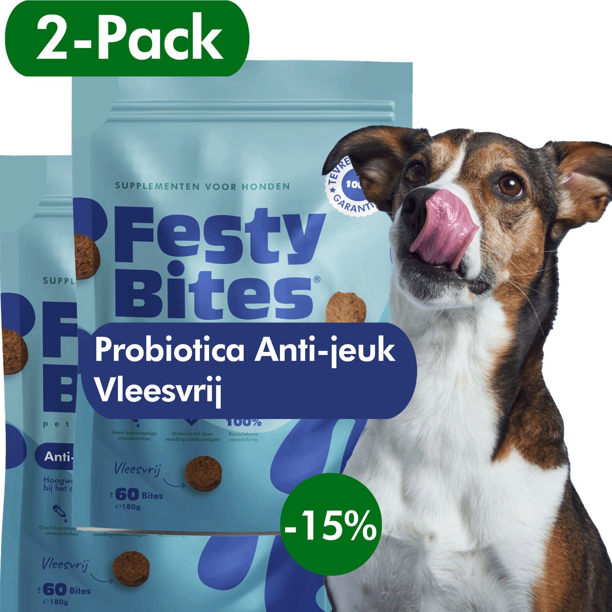 Probiotica Anti Jeuk & Poten Likken - Vleesvrij - Probiotica Hond tegen jeuk - Hondensnacks - FAVV goedgekeurd - Brievenbuspakket - VOORDEELBUNDEL (2 Pack) - 120 Hondensnoepjes