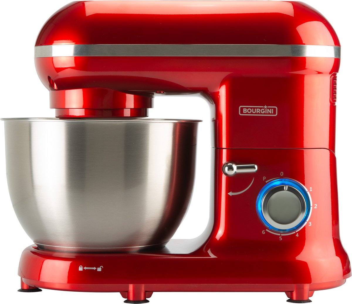 Bourgini Classic Kitchen Chef Keukenmachine - 4.5L Mengkom - Keukenmixer - Keukenrobot - 1300W- Rood thumbnail 2