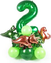 Dinoworld - Jungle Party Dinosaurus - Verjaardag Decoratie Set - 32inch 2 Jaar - Dino Themafeest - Kinderfeest - 21-delig Groen