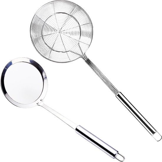 Kooklepels Keuken Skimmer Pasta Zeef Koken Skimmer Roestvrijstalen Afvoernet met Stalen Handvat 16cm Gemakkelijk Op te bergen Keukengereedschap Roerlepels