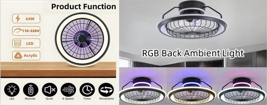 Kinderkamer Plafondventilator met Verlichting Afstandsbediening 6 Snelheden Lamp Ventilator Plafond Dimbaar Stille Omkeerbaar Plafondventilator met Licht voor Woonkamer Slaapkamer Eetkamer-White