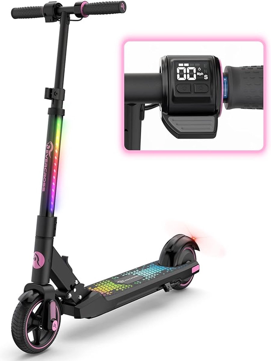 EVERCROSS EV06C Elektrische step kinderen - Verlichting - 15 km/u - max 60 kg- Roze en zwart