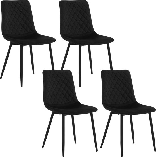 Set van 4 Stoelen - Eetkamerstoel - 4 Stuks - Eetkamerstoelen - 4 stoelen - Zwart - Velvet
