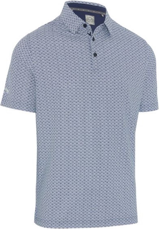 Callaway Heren Golfpolo Tee All Over Print Navy Bright White Maat XL
