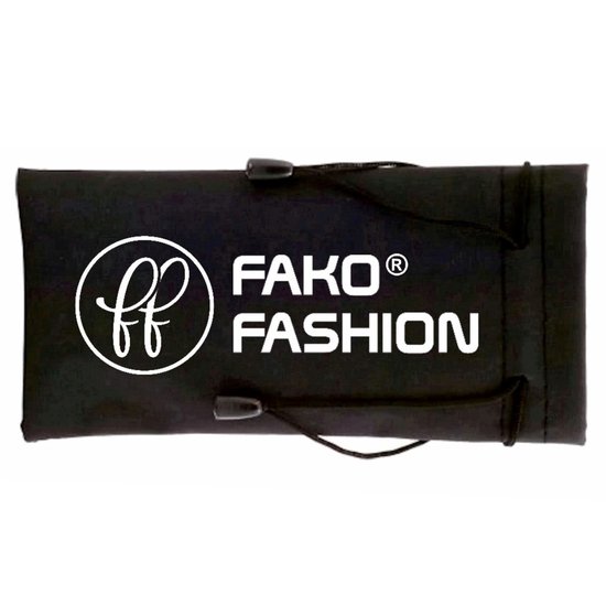Zwart brillenkoker van Fako Fashion met logo.