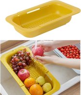 Uittrekbare zeefmand boven de gootsteen, zeef voor spoelbakken, groenten en fruit wassen, gekookte pasta afdruipen, keukengerei, fruit wassen, BPA-vrij (geel 34 cm ~ 47 cm)