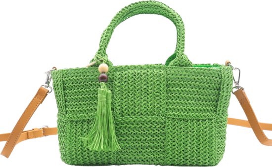 Flora & Co - trendy raffia crossbody tas/handtas - groen