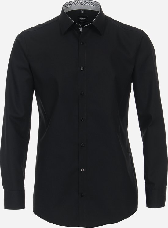 VENTI modern fit overhemd - mouwlengte 72 cm - popeline - zwart - Strijkvriendelijk - Boordmaat: 40