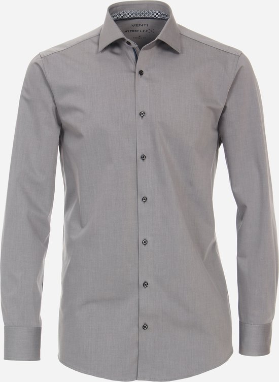 VENTI modern fit overhemd - twill - grijs - Strijkvriendelijk - Boordmaat: 44