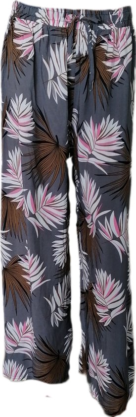 Femme - Pantalons d'été - Pantalons - Pantalons de Yoga - Pantalons de plage - Femme - Jambe large - Comfort - Bande élastique - Couleur Grijs/ Marron / Wit/ Rose Taille 44-46