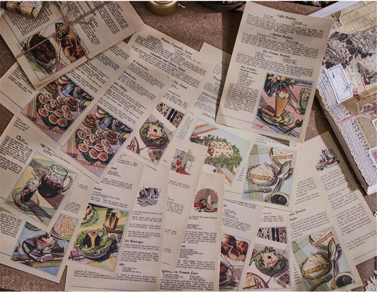 Journaling Papier Set Vintage Kookboek Vintage Cook Book Vintage Papier Set 30 stuks voor o.a. bulletjournal scrapbooking en kaarten maken
