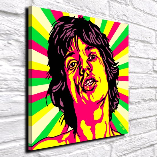 Pop Art Mick Jagger - Canvas Print - op dennenhouten kader - 60 x 60 x 2 cm - Wanddecoratie