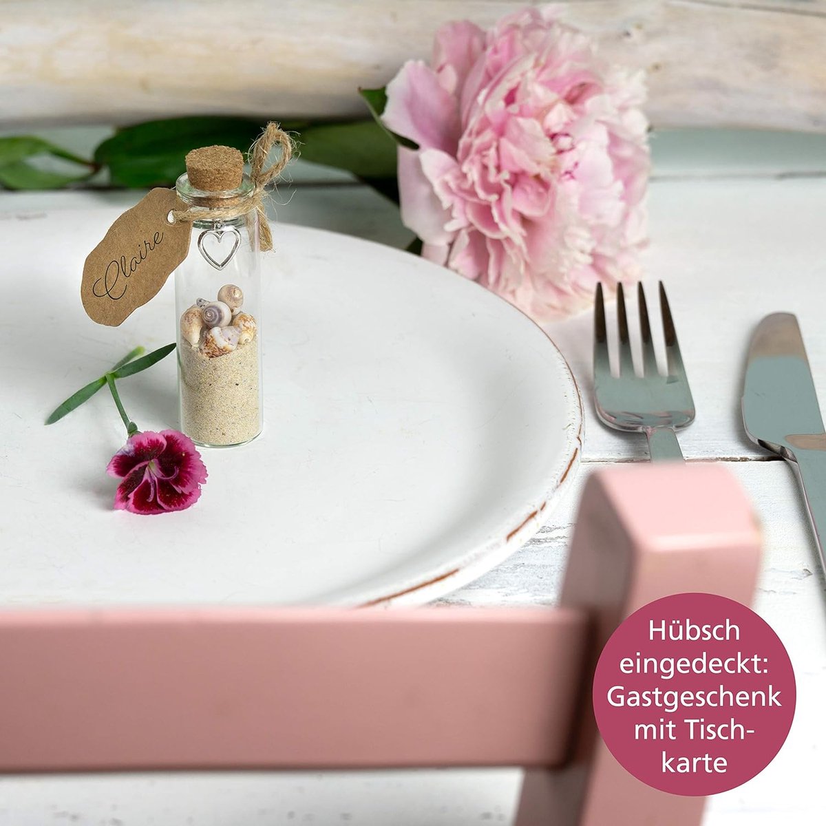 Reageerbuisjes met kurk, kleine glazen flacons met kurk en hartvormige hangertjes, als gastgeschenk, bruiloftsdecoratie, kruidenpotjes, 30 stuks