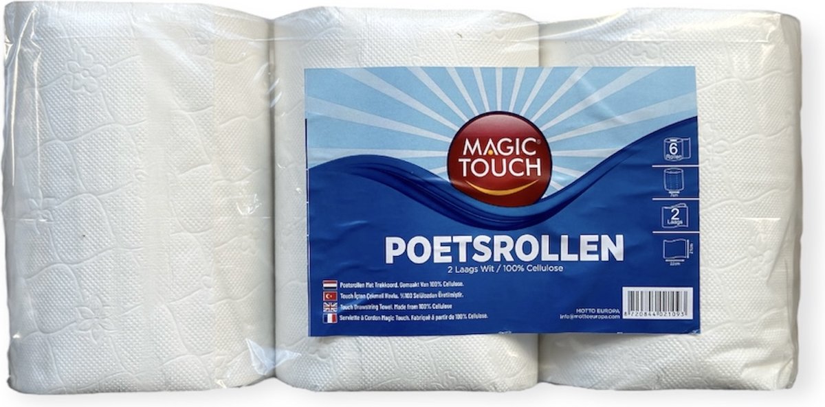 Goedkoopste Poetsrol - Schoonmaakrol - 6 rollen - 2 laags - snel absorberend - sterk papier