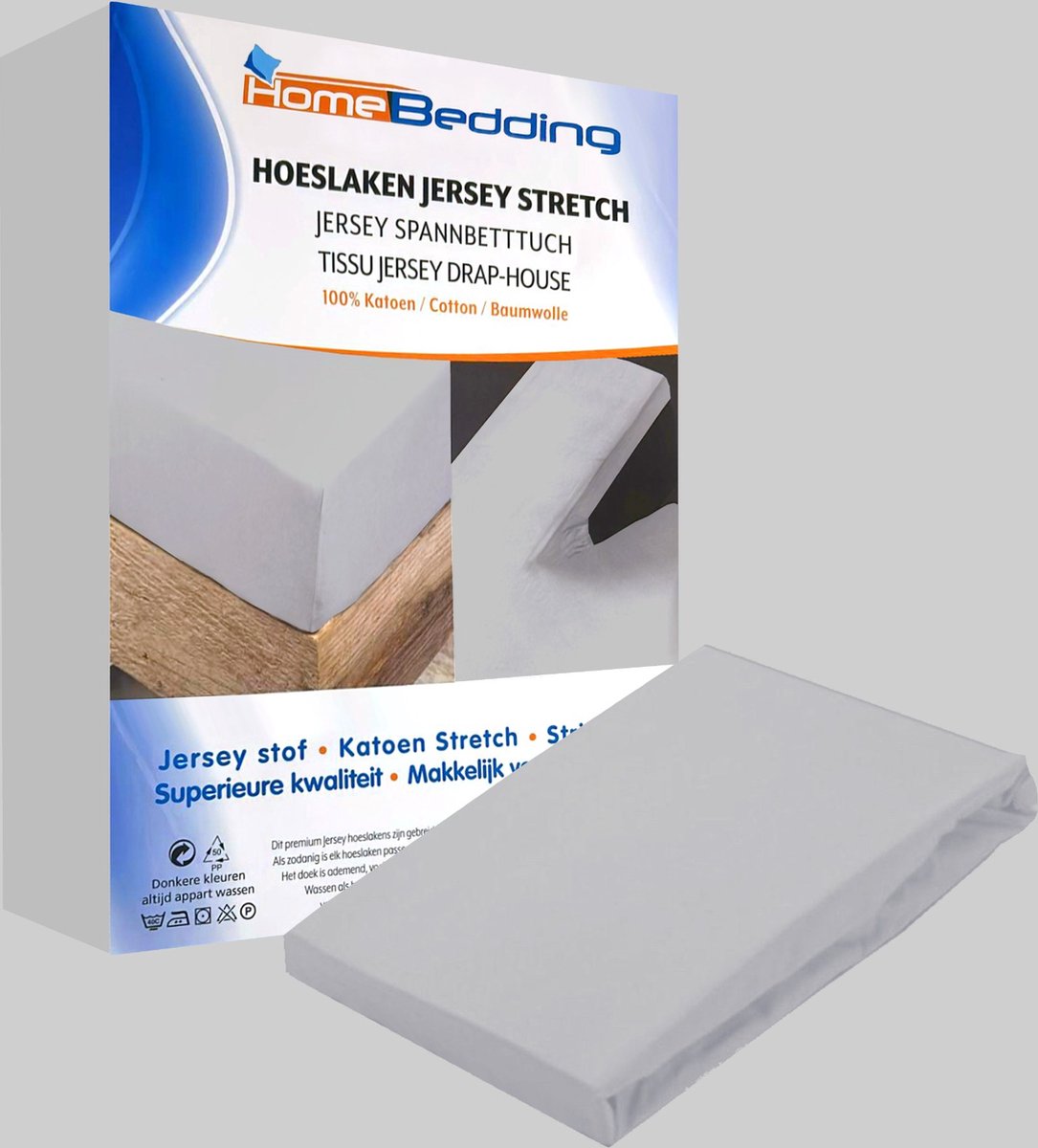 Premium hoeslaken- jersey-100% katoen -stretch -160x200+ 30cm Hoekhoogte - Grijs