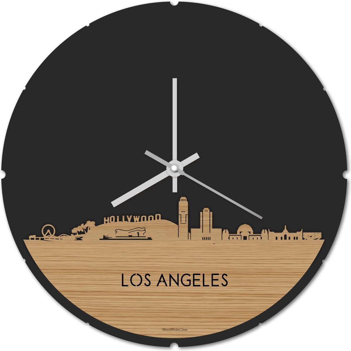 Skyline Klok Rond Los Angeles Bamboe hout - Ø 44 cm - Stil uurwerk - Wanddecoratie - Meer steden beschikbaar - Woonkamer idee - Woondecoratie - City Art - Steden kunst - Cadeau voor hem - Cadeau voor haar - Jubileum - Trouwerij - Housewarming -