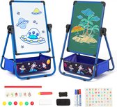 Dubbelzijdig tekenbord voor kinderen, in hoogte verstelbaar en 360° draaibaar staand bord met krijt en magneet, cadeau voor jongens