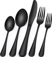 Set voor 6 personen zwart, 30-delige roestvrijstalen bestekset, bestekset met mes, vork, lepel, hoogwaardig roestvrijstalen bestek, hoogglans gepolijst en vaatwasmachinebestendig