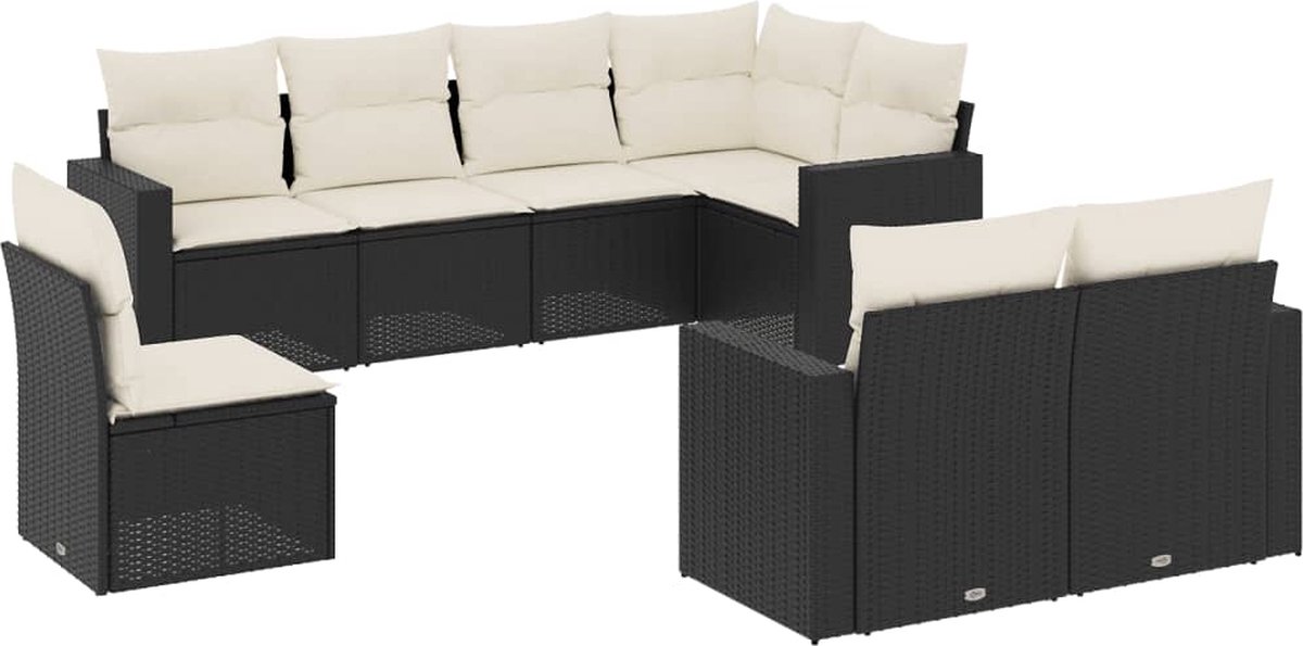 vidaXL 8-delige - Loungeset - met - kussens - poly - rattan - zwart