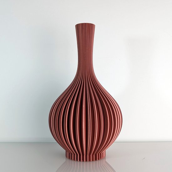 Dastium Home - 3D geprinte vaas Eline - Glanzend Koper - 40 cm - Vaas voor zijden bloemen - Woonaccessoires voor droogbloemen