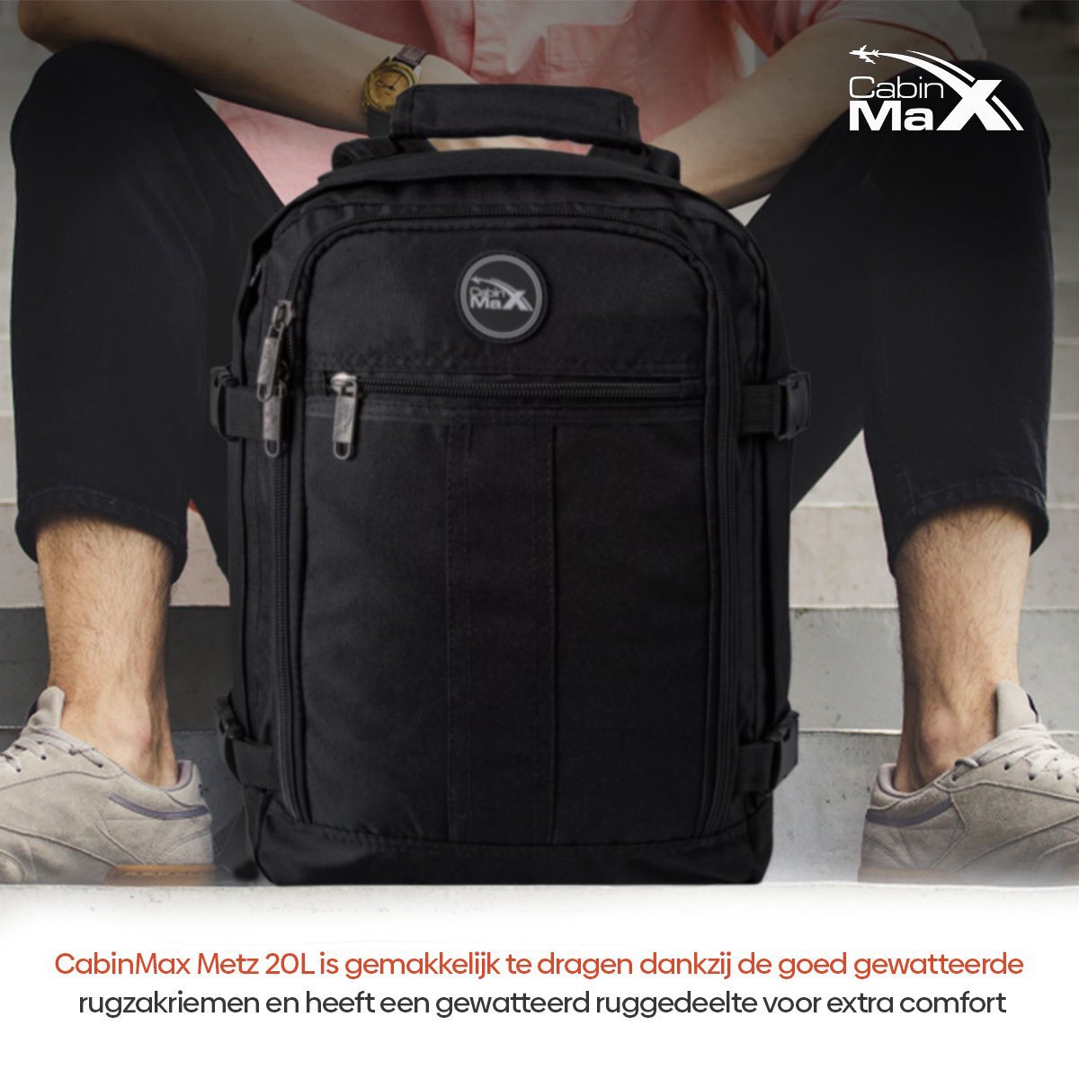 CabinMax Metz Reistas – Handbagage 24L Ryanair / Wizz Air – Rugzak Transavia – Schooltas - 40x30x20 cm – Compact Backpack – Lichtgewicht – Zwart – foto 4