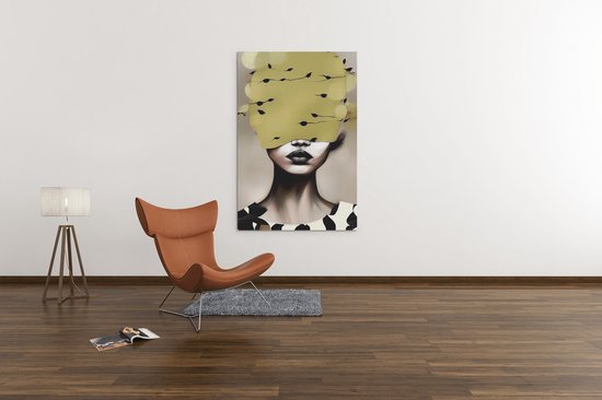 Tableau sur toile - Portrait de femme - Abstrait - Or - Grijs - 60x40 cm