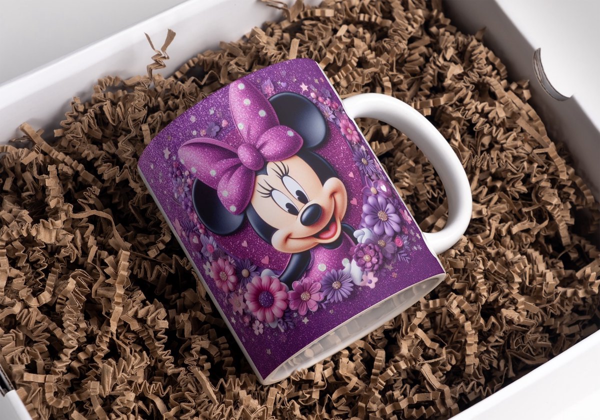Beker minnie mouse met bloemen paars