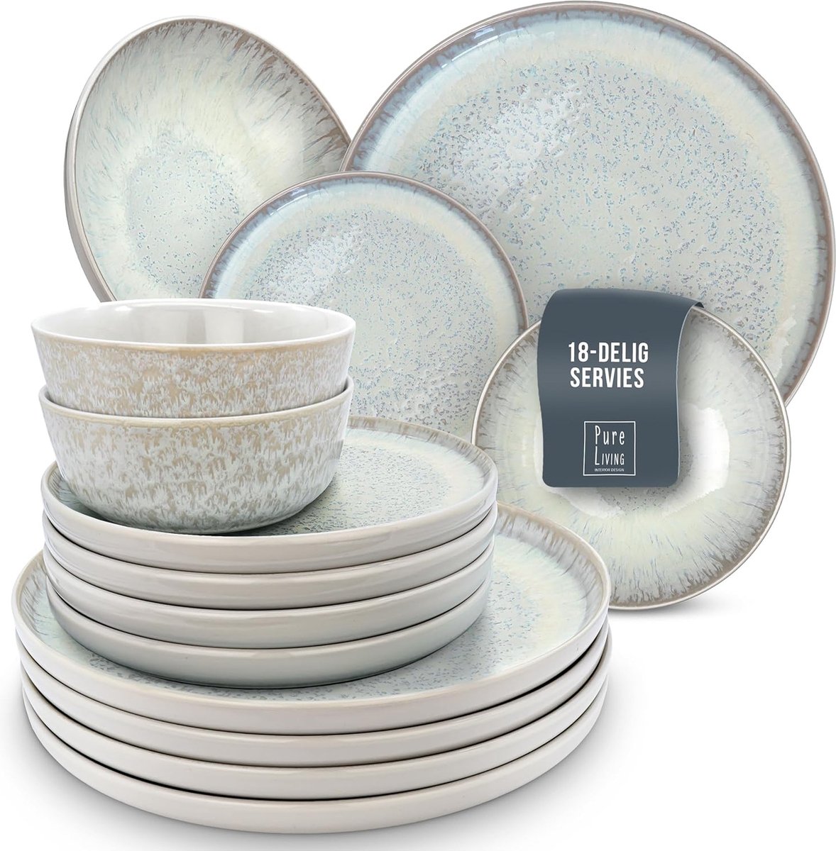 Serviesset voor 6 Personen Ibiza 18-delig Mediterraans Servies Vaatwasser- Magnetron- en Krasbestendig Pure Living Eetgerei licht beige