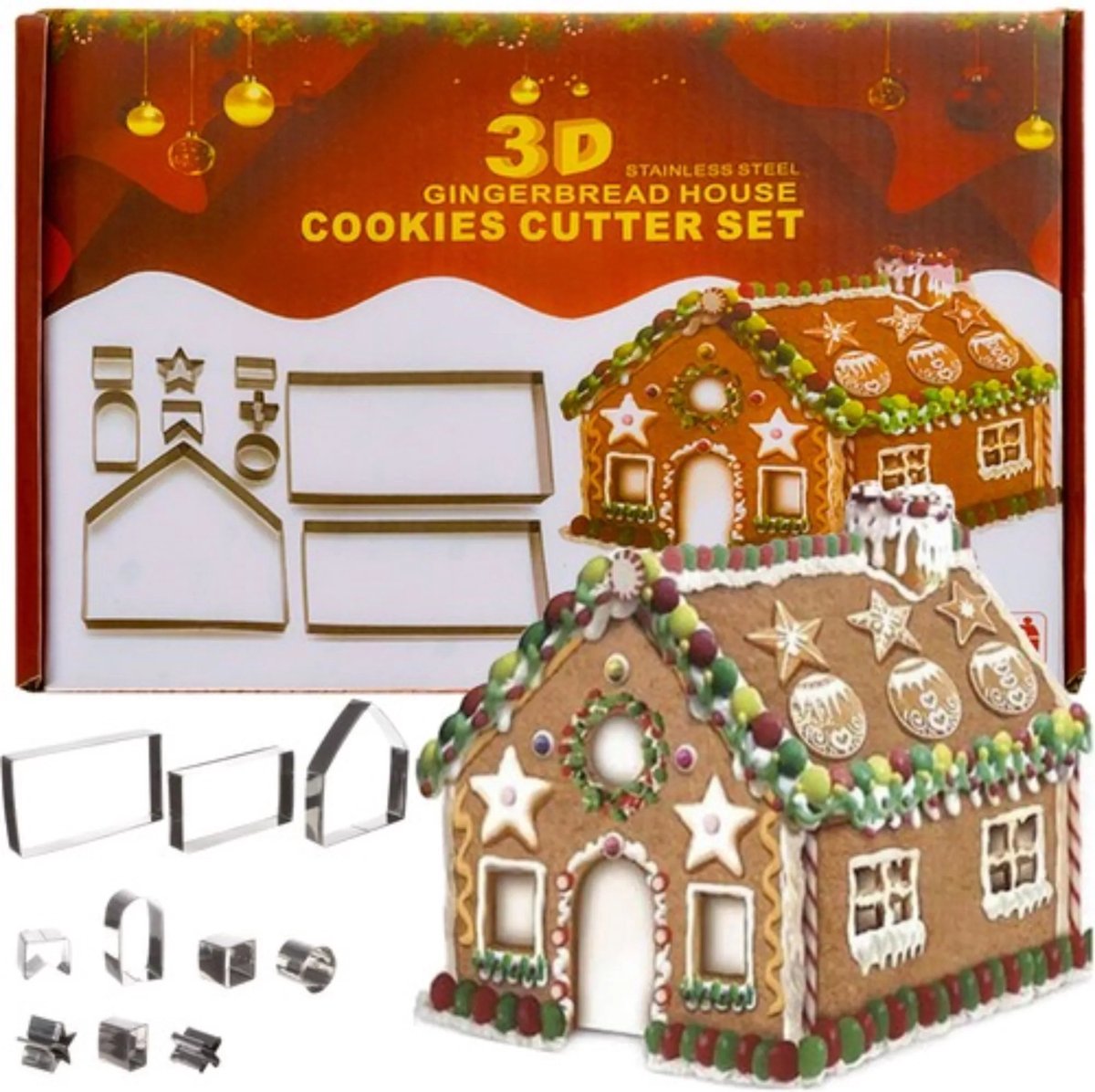Ruhhy Peperkoekhuisje maken vormen set - 10 stuks - uitsteekvormpjes - kerst koekjes bakken - snoephuisje