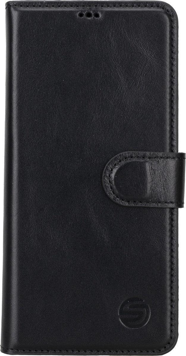 Geschikt Voor Samsung S24 Hoesje Leer - Solidenz Bookcase S24 Lederen - Echt leer - Telefoonhoesje Met Pasjeshouder - Top grain leather case cover - Zwart