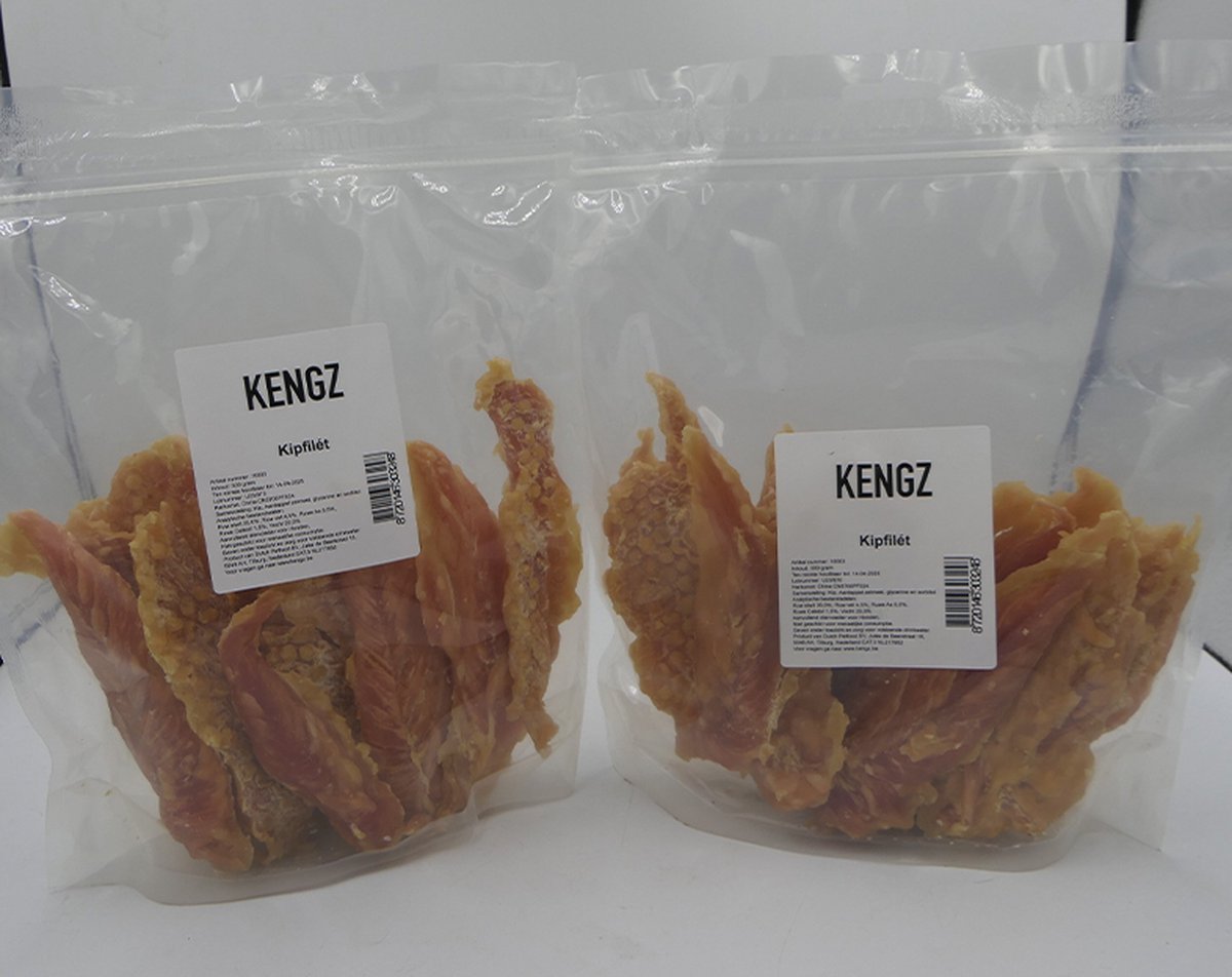 2 X kengz kipfilet hondensnack/aanvullende voeding , lekker en gezond daar wordt iedere hond blij van hersluitbare zak van 500 gram X 2 = 1 kg