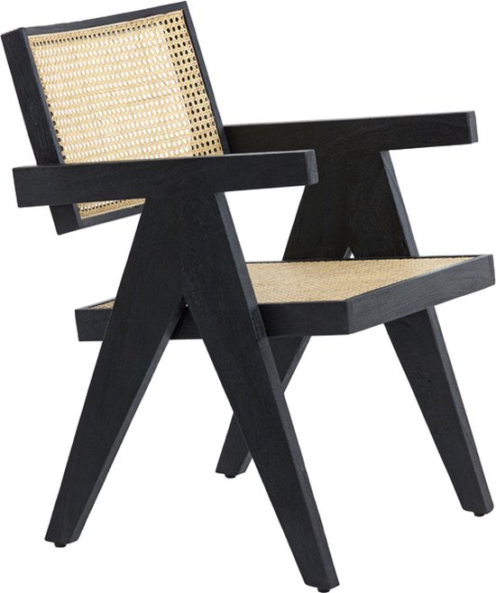 Light&living Chaise 56x53x79 cm MORAZAN bois noir + rotin naturel
