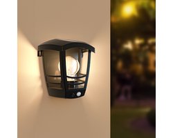 Clark - Solar wandlamp lantaarn - 3000K warm wit - IP65 waterdicht - Zwart - klassiek