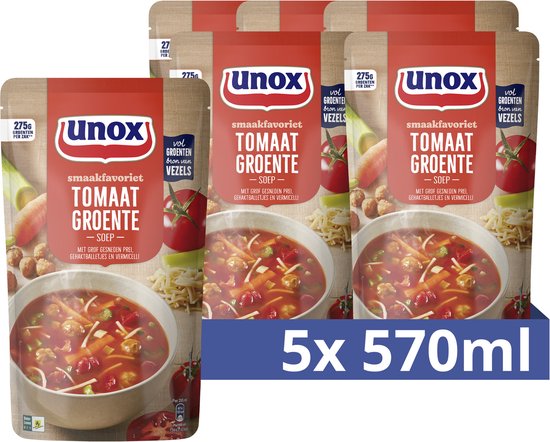 Unox Smaakfavoriet Soep In Zak - Tomaat Groente - 5 x 570 ml - Voordeelverpakking