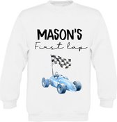 Sweater verjaardag jongen - Verjaardags trui 1 jaar - Met naam raceauto- Maat 86